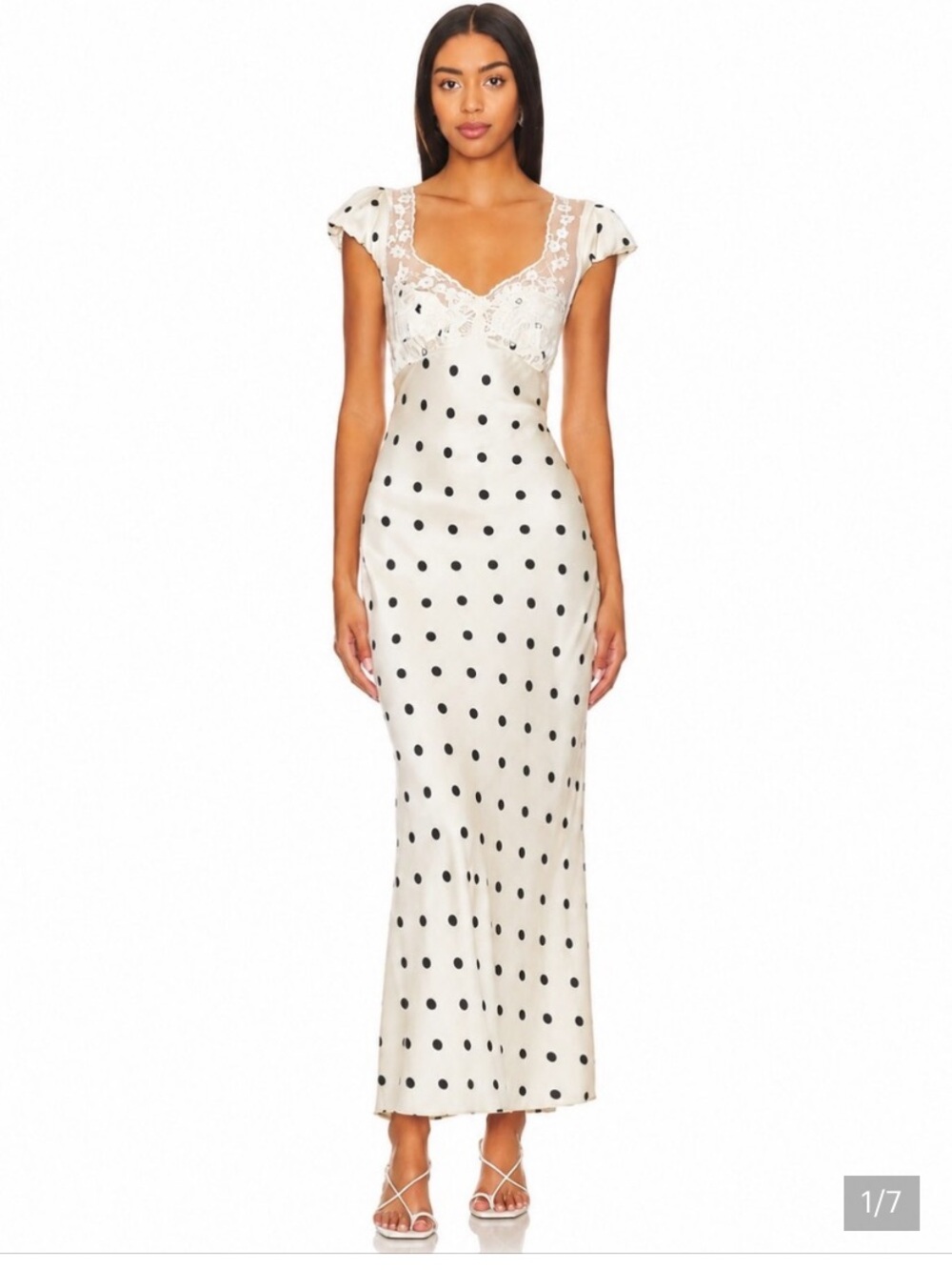Camila Coelho Cream Satin Polka Dot and lace dress - Picture 2 of 6